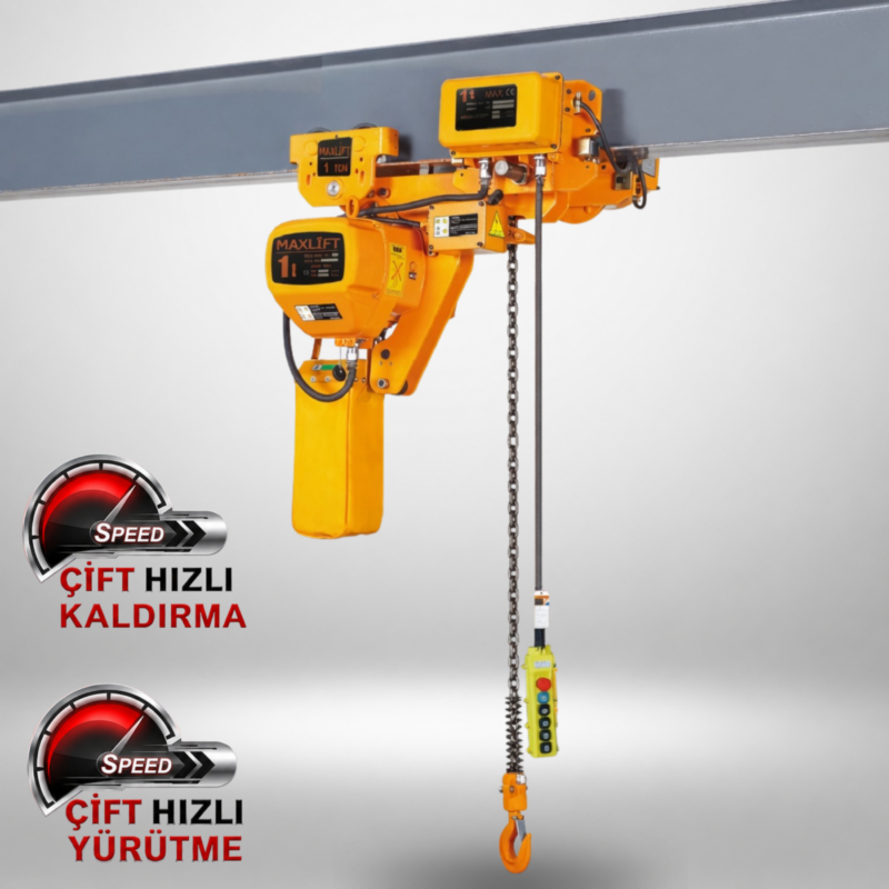 Alçak Tavan Elektrikli Zincirli Vinç 1 Ton – Full Çift Hızlı Monoray Caraskal